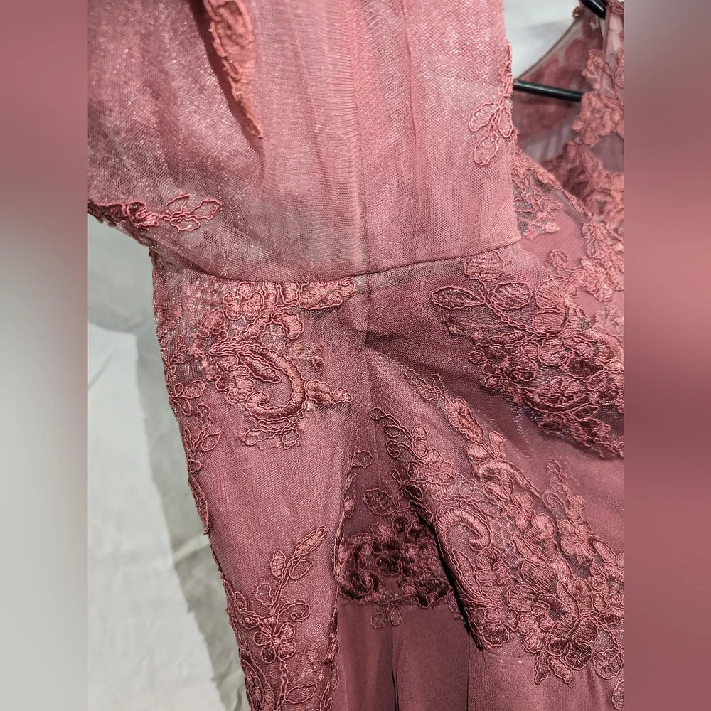 AZAZIE HAYEKA-Line Lace Chiffon Floor-Length Dress Desert Rose Bridesmaid gown - Picture 14 of 16